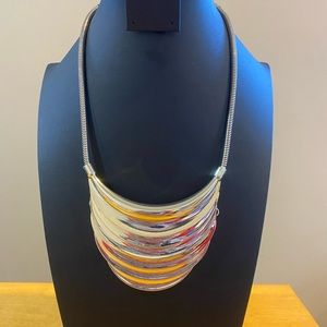 Silver Geometric bib necklace